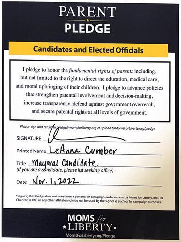 Jacksonville Mayoral Candidate LeAnna Cumber Signs Parent Pledge